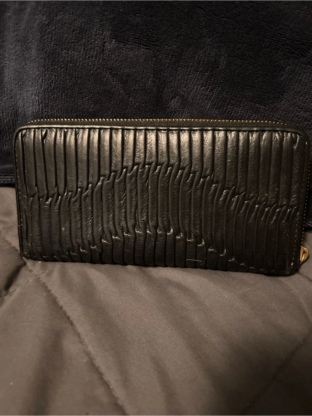Coach Black Madison Gathered Leather  Zip-Around Wallet